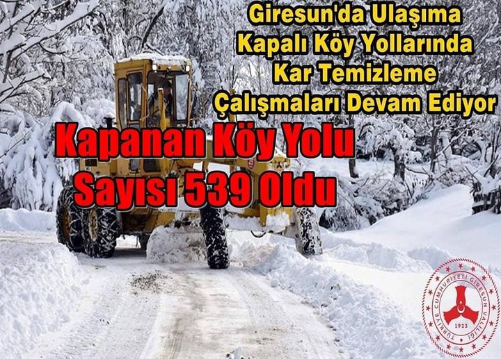 Giresun'da Kar Yağışı Nedeniyle Kapanan Köy Yolu Sayısı 539 Oldu